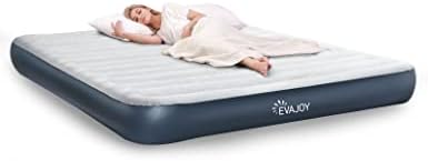 Full Size Air Mattress With Built In Pump, 18'' Inflatable Luxury Double High Blow Up Mattress, Easy To Inflate/Quick Set Bed, Durable Portable Waterproof Blue & Grey (EJ-HF001)