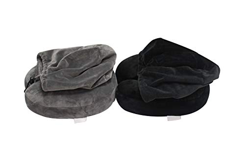 Luxury Memory Foam Neck Travel Pillow With Hoodie. Stylish Carry Bag. Premium Velvet. Washable Zippered Cover. Scientifically Proven U Shaped Neck Pillow. Business Traveler Gifts. (Gray)
