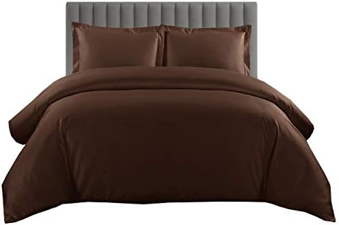 Sheetsnthings Solid 600-Thread-Count, 100-Percent Cotton King-California King Duvet Cover Set With Buttons Enclosure, Chocolate