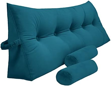 Peachwell Triangular Reading Bed Rest Pillow Large Bolster Cushion Headboard Backrest Wedge Pillow With Two Detachable Roll Pillows For Neck & Lumbar Support (Grey, Queen: 59 X 8 X 20 Inches)