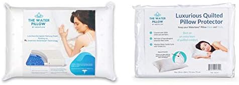 Mediflow Water Pillow: Memory Foam Re-Invented, 1 Pack, White & Quilted Pillow Protector: Get Zippered Protection From Dust And Allergens And Add A Layer Of Luxury And Comfort To Any Pillow