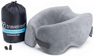 TRAVELREST Nest Patented Memory Foam Travel Pillow/Neck Pillow - Washable - Voted Best Travel Pillow For 2018-2023 By NYTimes Wirecutter - Packs To 1/4 Of Its Size (2 Year Warranty) (Grey)