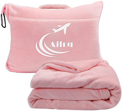 Ajlrq Travel Blanket Airplane Pillow, Premium Soft Polyester 2 In 1 Travel Pillow Airplane Blanket WithSoft Bag Pillow Case Travel Essentials With Storage Bag And Handle Belt (Pink)