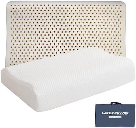 JABXKEJI Latex Pillow 100% Natural & Organic Contour For Side Back Stomach Sleeping Neck Shoulder Pain Relief Without Memory Foam Chemicals With Removable Breathable Cover (Standard, 23.4"*15.5")