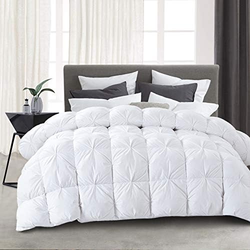HOMBYS California King Feather And Down Comforter, 108 X 98 Inches Grey Pinch Pleat Cal King Size Duvet Insert With 100% Cotton Downproof Cover, Thick Fluffy Oversized Comforter For All Season