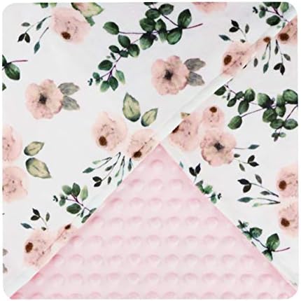Giggle Angel Baby Plush Minky Blanket Double Layer With Dotted Backing For Baby Girl Or Baby Boy (Water Floral Pattern)