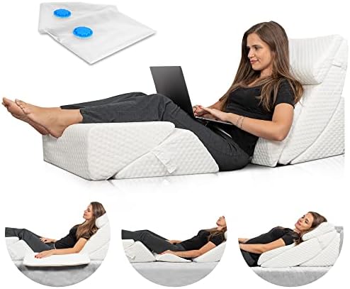 Lunix LX13 6pcs Orthopedic Bed Wedge Pillow Set, Post Surgery Memory Foam For Back, Neck And Leg Pain Relief, Sitting Pillow, Comfortable And Adjustable Pillows Acid Reflux And GERD For Sleeping White