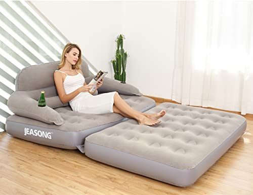 Inflatable Chair Air Couch With Air Pump, Camping Air Mattress Blow Up Inflatable Sofa Bed With Backrest, Multi-Mode Use, Easy To Storage