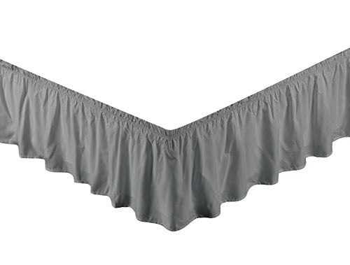 Wrap Around Grey Ruffled Solid Bed Skirt Fits Both Twin And Full Size Bedding Soft 90 GSM Microfiber Fabric Allows For Natural Draping, 14" Fall
