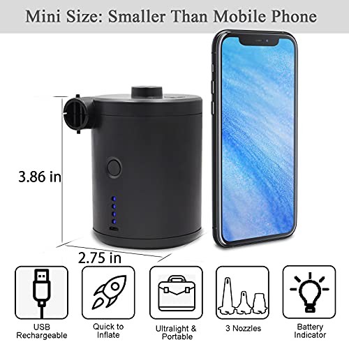 Electric Air Mattress Pump For Inflatables, 4000mAh Rechargeable Air Pump With 3 Nozzles, Portable Inflator Pump