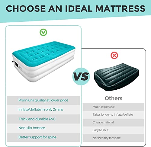 Inflatable Twin Air Mattress With Built In Pump, 18" Fast Inflation Highest End Blow Up Bed Air Mattresses With Carry Bag For Camping, Home&Guests, Travel Cushion, Indoor