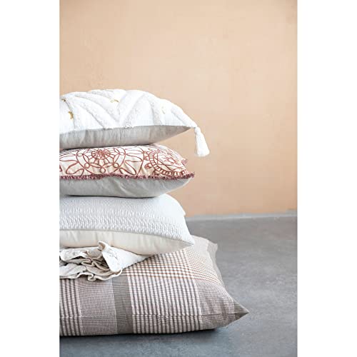 Creative Co-Op Cotton Tufted Lumbar Embroidery And Tassels Pillow, 20" L X 12" W X 2" H, Cream