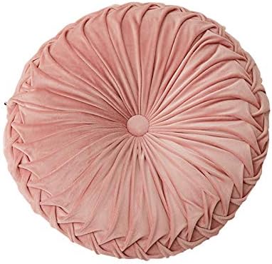 Round Cushions Pillows 15" Large Velvet Floor Couch Pillow Handcrafted Pleated Round Throw Pillow Decoration For Chair Sofa Bed And Car, 1 Pack, Light Teal