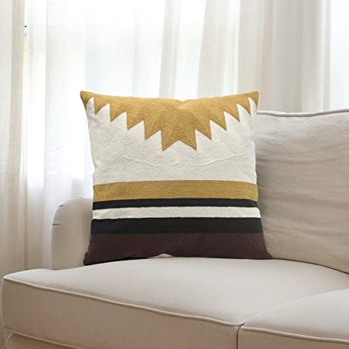 IKATYARN Black White Coffee Aztec Embroidery Throw Pillow Cover,Boho Tribal Geometric Pillowcase, Modern Farmhouse Brown Cushion Case For Couch Sofa Bed, 18"x18"
