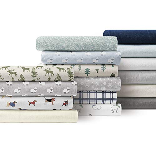 Flannel Sheet Set Cotton Soft Warm & Cozy Modern Chic With Elastic Deep Pockets, Full, Deer Ivory