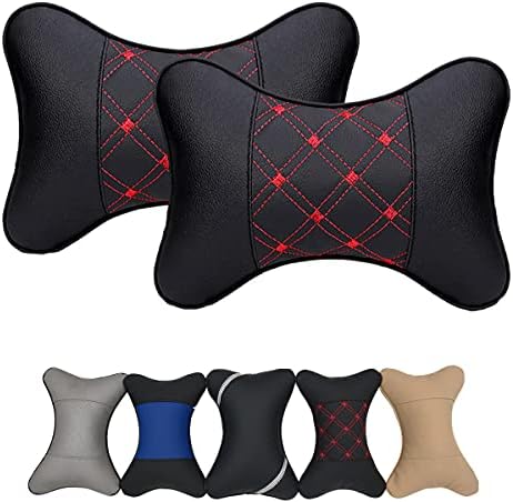 Yuhuru Car Neck Pillows Both Side Pu Leather 2pieces Pack Headrest Fit For Most Cars Universal Heatrests Pillow For Home And Office Chair (Black)