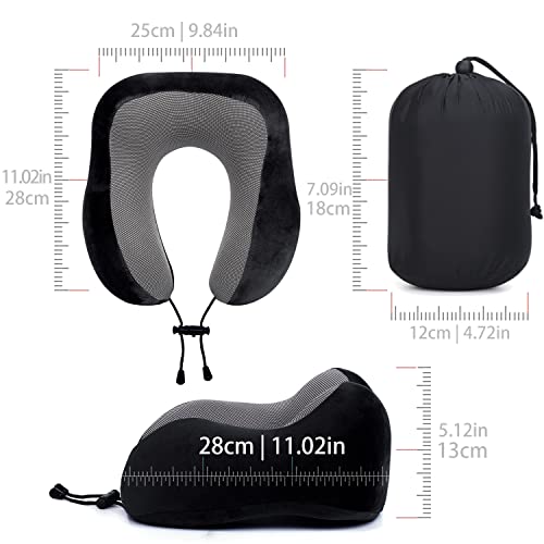 Findigit Travel Neck Pillow 100% Pure Memory Foam Pillow, Airplanes & Car Sleep Neck, Comfortable & Breathable Cover, Machine Washable, Travel Kit With Eye Masks, Earplugs, And Luxury Bag (Black)