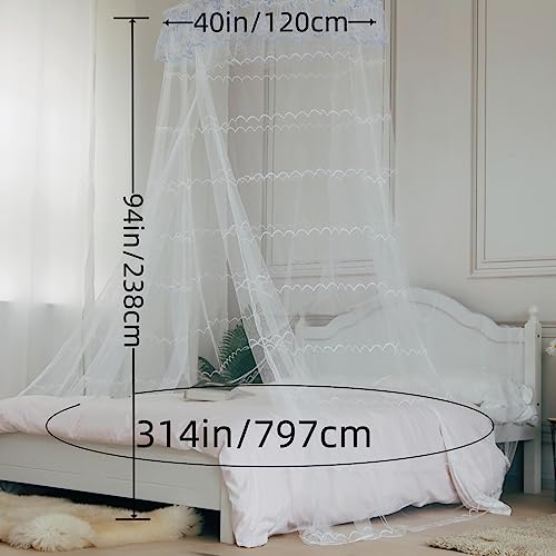 Naturetalk Bed Canopy, Princess Bed Curtain Net For Girls & Adults,Round Lace Dome Netting With Stainless Steel Hook(MOONWHITE)