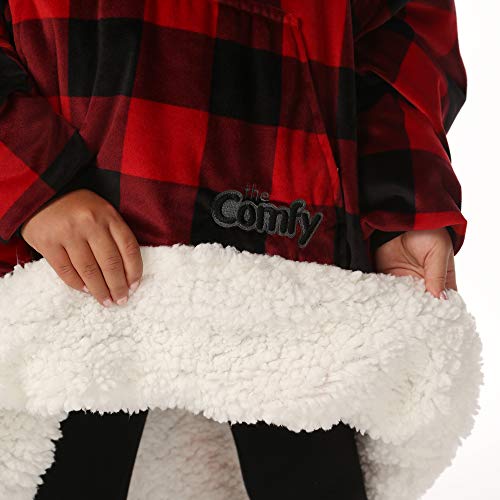 THE COMFY Original JR | The Original Oversized Sherpa Wearable Blanket For Kids, Seen On Shark Tank, One Size Fits All (Red Plaid)