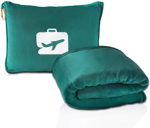 Travel Blanket And Pillow - Premium Soft 2 In 1 Airplane Blanket With Soft Bag Pillowcase, Hand Luggage Sleeve And Backpack Clip (Black)