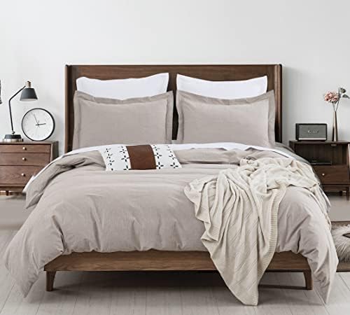 Duvet Cover Set (Cal. King 104"X96" Cover + 2 Pillowcases), Charcoal Washed Cotton Bedding, Zipper Closure