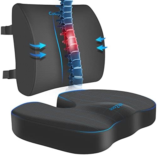 CushZone Seat Cushion, Lumbar Support Pillow With Adjustable Strap-Chair Cushions For Sciatica Pain Relief-with Washable Cover Memory Foam For Car, Travel And Wheelchair-Black