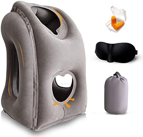YEEPEC Inflatable Travel Pillows For Airplanes, Neck Support Travel Pillow For Sleeping Airplanes/Trains/Cars/Office Napping With Free Eye Mask, Earplugs