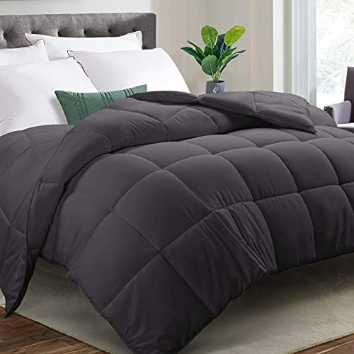 COOSLEEP HOME All Season California King Down Alternative Comforter With Corner Tabs-Soft Duvet Insert Quilted-Stand Alone- Winter Warm Machine Washable Fluffy(Dark Gray) 96x104 Inch