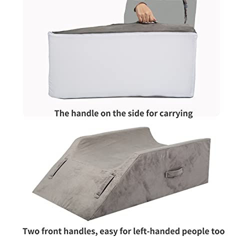 WDBBYL Elevation Wedge Pillow For Double Legs,Wide U-Shaped Groove Design With Etra Insert Pad,Ankle Knee Support Cushion For Injure,Foot Rest,Edema Reduce,3 Handles,Washable Velour Cover,Deep Gray