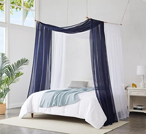 Set Of 2 White & White Canopy Bed Curtains In 55 X 104 Inch Size. 2 Twin Bed Canopy Curtains Can Be Turned Into Kids Bed Tent Or Bed Canopy For Girls. BE White & White 104"