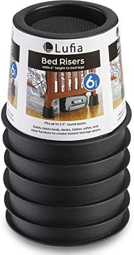 Lufia Bed Risers 4 Inch Heavy Duty, Bed Furniture Risers With Non-Slip Pad Ideal For Bed, Sofa, Table, Chair Or Desk, Set Of 4 (Black)