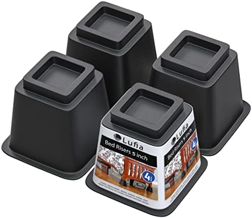 Lufia Bed Furniture Risers, 6 Inch Heavy Duty Bed Lifts Risers For Sofa, Table, Chair Or Desk, Set Of 4 Bed Lifts (6 Inch, Black)