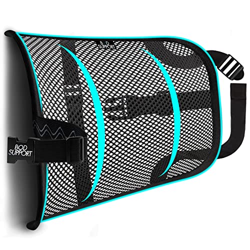 Lumbar Support - Breathable Mesh Office & Car Chair Back Support With Double Adjustable Straps For All-Day Comfort