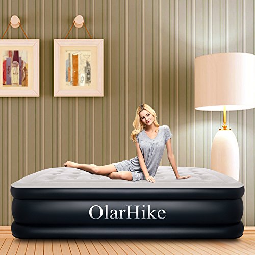 OlarHike Queen Size Air Mattress With Built-in Pump, Inflatable Blow Up Air Bed Raised Double High Airbed Height: 18", Grey