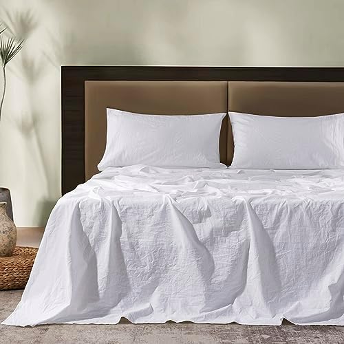 SONORO KATE 100% French Pure Linen Sheets, Breathable And Durable Line King Size Sheets, Anti-Tear Line Bed Sheets, Machine Washable, 16 Inch Deep Pocket - 4 Piece (Natural Linen, King)
