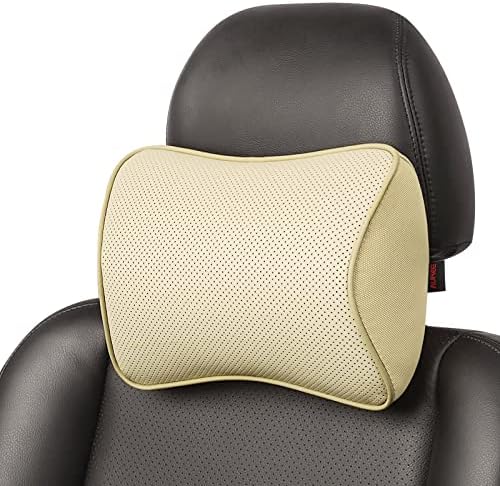 Aukee Car Headrest Pillow With Genuine Leather Cover Memory Foam Neck Cushion For Driving Home Office Black (Pack Of 2)