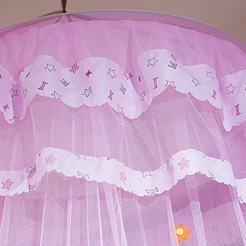 Junlucki Princess Style Mosquito Net, Round Canopy Lace Bed Curtain, Dome Mosquito Net Bed Curtain Hanging Canopy Bed Canopy Curtain Netting For Children Bed, Easy Installation Hanging(Pink)