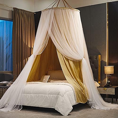 Bed Canopy For Girls & Adults, Round Dome Lace Princess Canopies Netting, Elegant Double Layer Bed Canopy Drapes For Decoration, Playing,Reading,Sleepping (Pink)