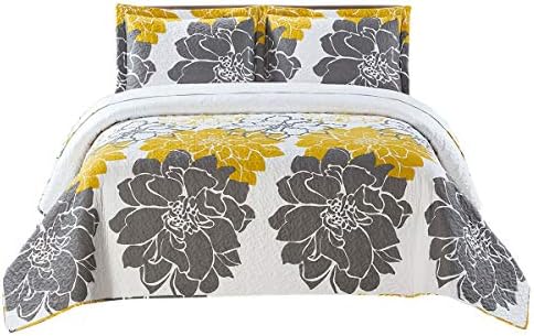 Royal Tradition Helena Grey Reversible Coverlets, King/California King Over-Sized 3pc Quilt Set (110-Inch Wide X 96-Inch Long) Lightweight Bedspread