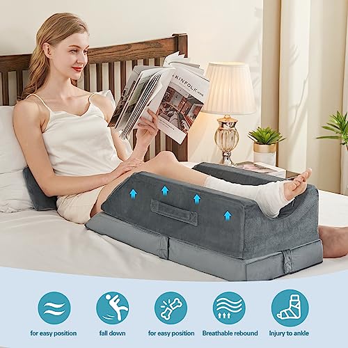 JOYWOO Memory Foam Leg Elevation Pillow - Post-Surgery, Knee And Ankle Injuries, Swelling - 3 Height Adjustments - Removable/Washable