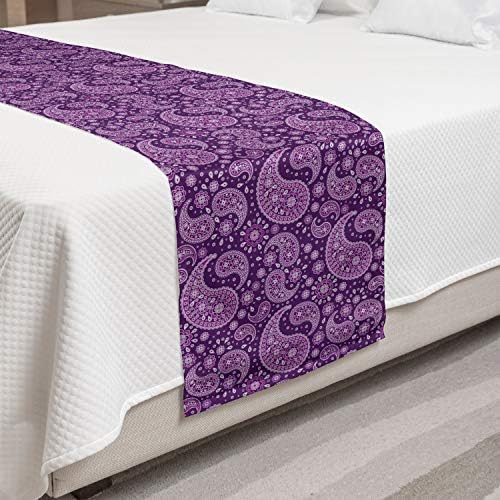 Ambesonne Purple Paisley Bed Runner, Monochrome Design Graphic With Floral Motif Damask Print, Decorative Accent Bedding Scarf For Hotels Homes And Guestrooms, Purple Fuchsia
