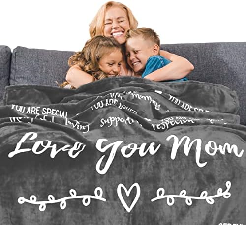 Mothers Day Gifts For Mom Blanket From Daughter Or Son, Thoughtful, Unique Mom Blanket Filled With Sentimental Meaningful Words To Say Love You Mom 60x50 Inches (Grey, Sherpa)