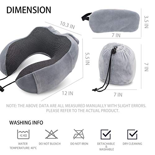 Wo Yuan Travel Pillow-100% Pure Memory Foam Neck Pillow,Comfortable&Breathable Cover,Airplane Travel Kit With,Soft Headrest For Sleeping Rest,Car&Home Use,Built-in Storage Function