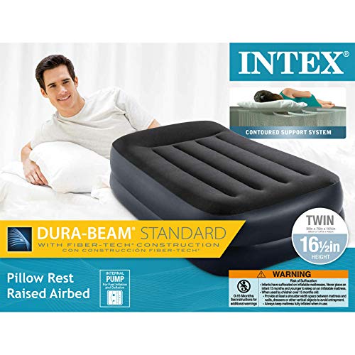 Beam Pillow Rest Fiber Tech Air Mattress Bed W/ Built In Pump, Twin