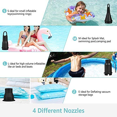Air Pump For Inflatables, PUMTECK Electric Air Pump With 4 Nozzles, Rechargeable Battery Air Mattress Pump, Pool Toys, Air Mattress Beds, Boats, Swimming Ring, USB/4000mAh