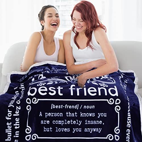 Unny Best Friend Birthday Gifts For Women, Best Friend Blanket, Unique Friendship Fun Gag Quotes For Bestie, BFF, Long Distance 60x50 Inches (Grey, Fleece)