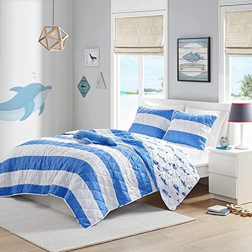 Mi Zone Kids Nash Reversible Quilt Set, Vibrant Fun Design, Lightweight All Season Children Bedding, Coverlet Bedspread, Boys Bedroom Décor, Full/Queen, Big Wheel Monster Trucks 4 Piece
