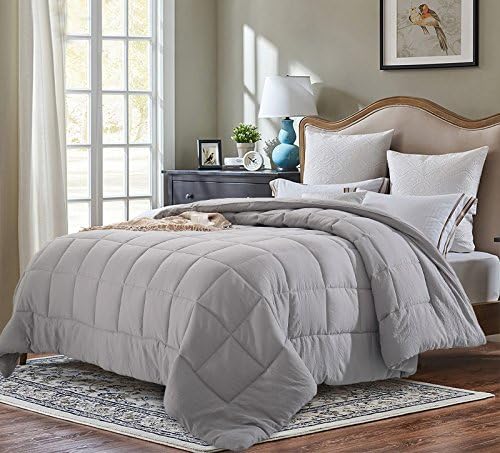 EVOLIVE All Season Pre Washed Soft Microfiber White Goose Down Alternative Comforter With Box Stitching (Mint, Full/Queen)