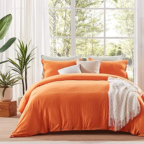 Burnt Orange Duvet Cover Sets Queen Size 3 Piece Double Brushed Microfiber Queen Duvet Cover With Button Closure & Corner Tie 1 Breathable And Soft Duvet Cover 90x90 Inches + 2 Pillow Shams