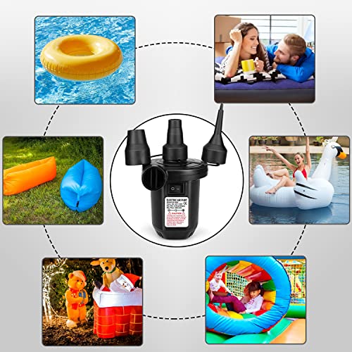 Air Pump For Inflatables, Portable Quick-Fill Electric Air Mattress Pump With 3 Nozzles, Inflator & Deflator Pumps For Outdoor Camping, Pool Floats, Inflatables Couch, Swimming Ring, 12V DC/110V AC